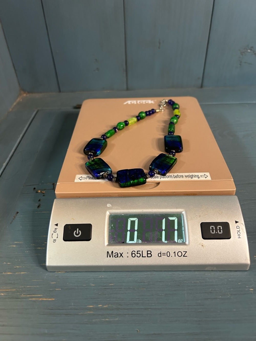 Murano Blue and Green Dichroic Glass Necklace - Picture 8 of 8